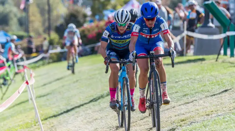 Katerina Nash and Courtenay McFadden battled deep into the race on Saturday. 2017 West Sacramento GP (Saturday). © J. Vander Stucken / Cyclocross Magazine