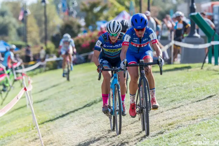 Katerina Nash and Courtenay McFadden battled deep into the race on Saturday. 2017 West Sacramento GP (Saturday). © J. Vander Stucken / Cyclocross Magazine