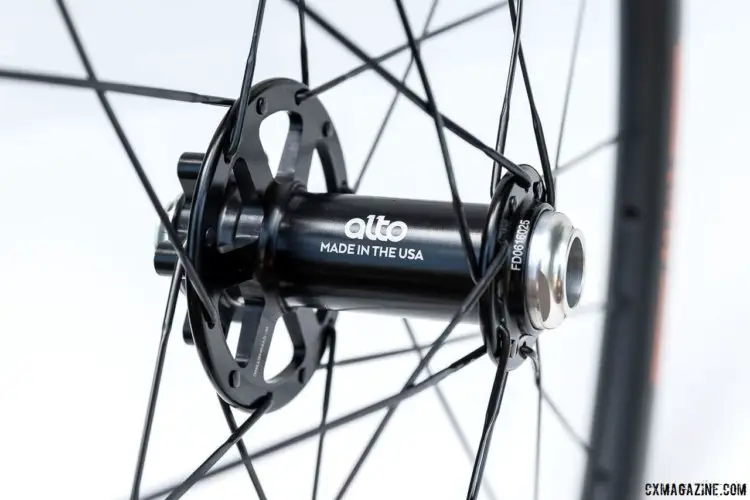 Alto front hub, Hi-Lo flange with high side on brake rotor side. 12 spokes each side, laced x2. © C. Lee / Cyclocross Magazine