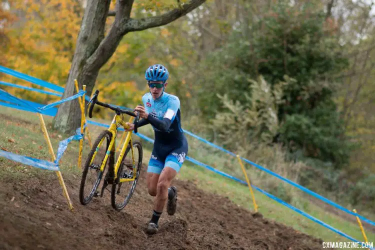 Ben Gomez Villafane saw his three UCI race win streak come to a halt in muddy Devou park. 2017 Cincinnati Cyclocross, Day 1.© Cyclocross Magazine