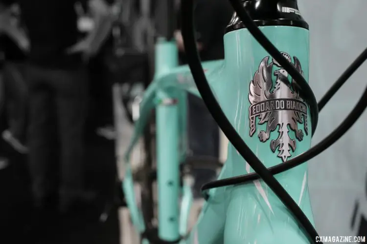2018 Bianchi Impulso Allroad Shimano 105 bike, with hydraulic flat mount brakes, thru axles, and a new alloy frame with clearance for 40mm tires. Interbike 2017. © Cyclocross Magazine