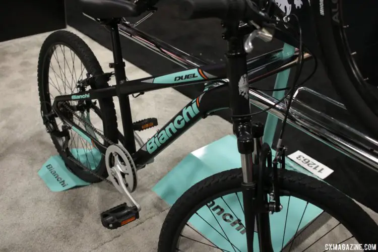 For 2018, Bianchi will be serving up a healthy dose of Celeste for the little ones, via its X2 and Duel kid's bikes. Interbike 2017. © Cyclocross Magazine