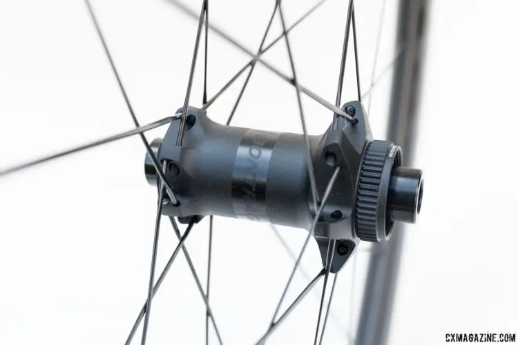 Bontrager's hubs are centerlock rotor compatible. The wheels have 24 straight pull bladed spokes in a 2x pattern. Bontrager Aeolus 3 Tubeless-Ready Carbon Disc Clincher. © C. Lee / Cyclocross Magazine