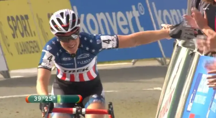 Katie Compton won in Ronse on Sunday. photo: trekbikes.com screen capture