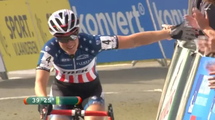 Katie Compton won in Ronse on Sunday. photo: trekbikes.com screen capture