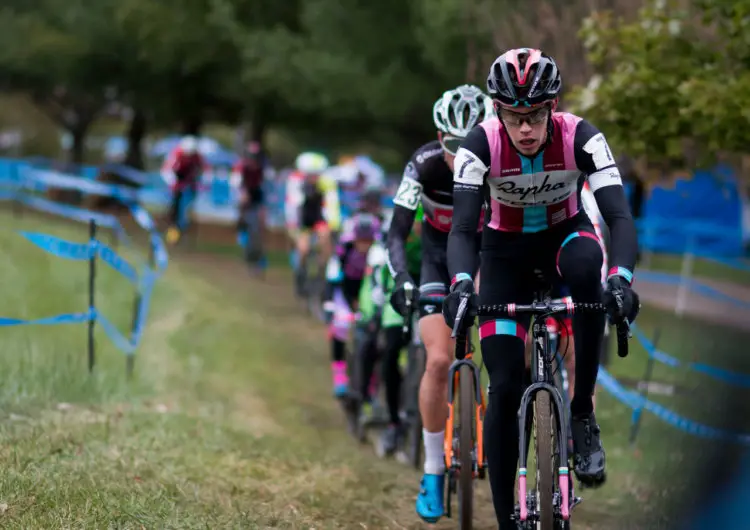 Spencer Petrov rode near the front before leaving the race as a DNF. Elite Men, 2017 Cincinnati Cyclocross, Day 2, Harbin Park. © Cyclocross Magazine