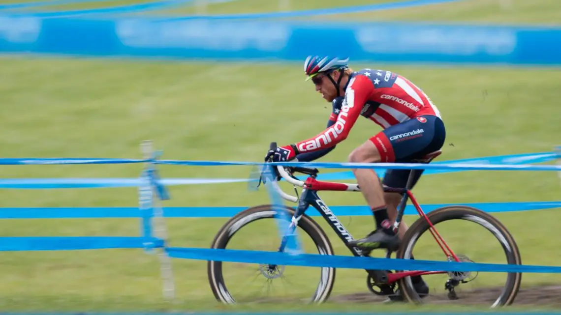 It took until the last lap for Stephen Hyde to go solo to victory. Elite Men, 2017 Cincinnati Cyclocross, Day 2, Harbin Park. © Cyclocross Magazine