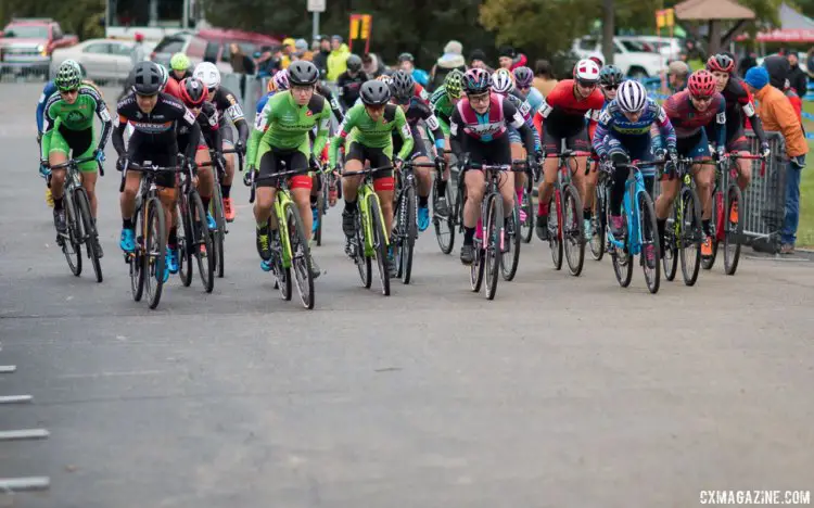 Elite Women's holeshot on Sunday. 2017 Cincinnati Cyclocross, Day 2, Harbin Park. © Cyclocross Magazine