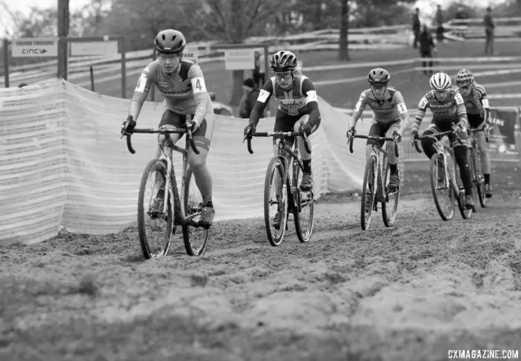 The course at Harbin Park produced bigger groups than Saturday's at Devou Park allowed. Elite Women, 2017 Cincinnati Cyclocross, Day 2, Harbin Park. © Cyclocross Magazine