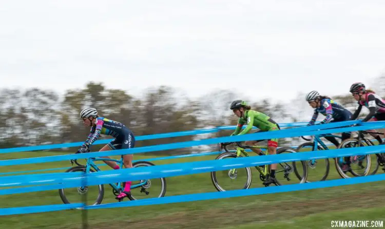 Sofia Gomez Villafane, Ellen Noble, Kaitie Keough and Courtenay McFadden were joined by Emma White at the front of Sunday's race. Elite Women, 2017 Cincinnati Cyclocross, Day 2, Harbin Park. © Cyclocross Magazine