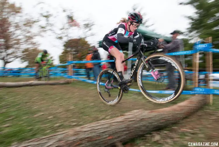 Ellen Noble adjusted her aerial skills to the unique barriers. Elite Women, 2017 Cincinnati Cyclocross, Day 2, Harbin Park. © Cyclocross Magazine