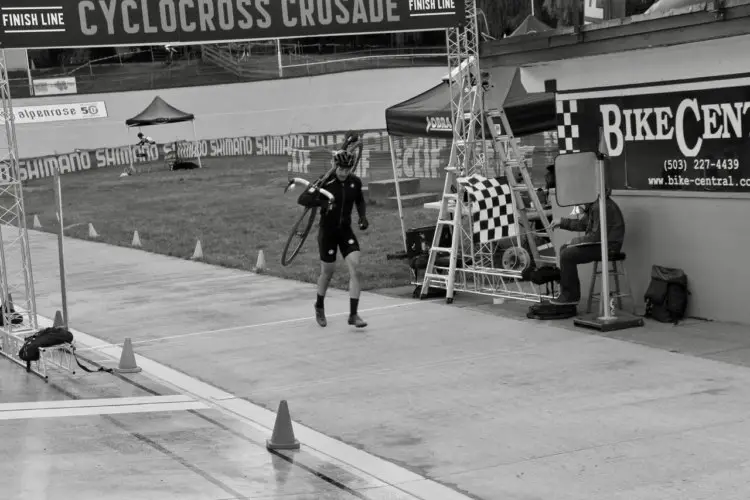 Tough race when your bike is shouldered over the line. CX Crusade 2017 Day Two. Photo Mike Estes