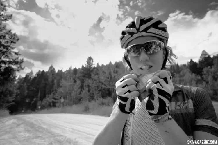 Kelton Williams grabs some in-ride fuel. 2017 Montana Cross Camp © Cyclocross Magazine