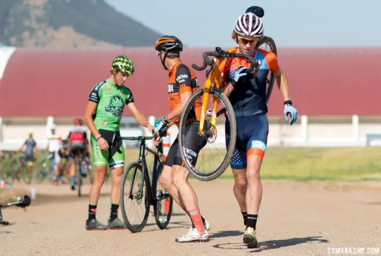 Kelton Williams practicing shoulder grabs at 2017 Montana Cross Camp © Cyclocross Magazine