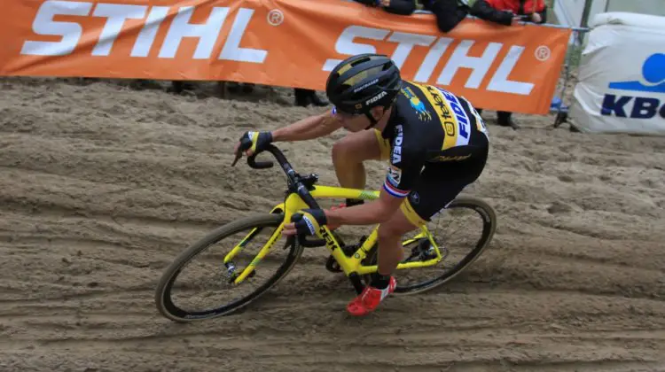 Lars van der Haar (Telenet Fidea Lions) stayed strong for a second-place finish. 2017 World Cup Koksijde. © B. Hazen / Cyclocross Magazine