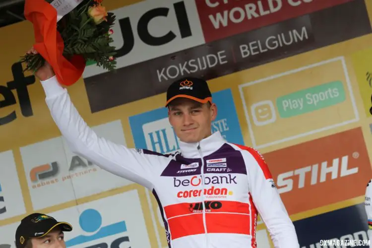 Mathieu van der Poel (Beobank-Corendon) took home his third World Cup win of the season. 2017 World Cup Koksijde. © B. Hazen / Cyclocross Magazine