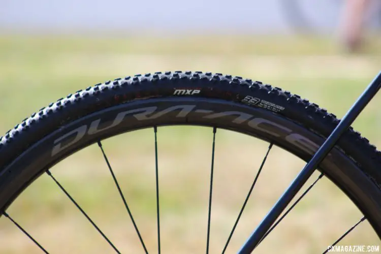 Werner's tires were 33mm Donnelly MXP tubulars. The old Clement branding is crossed out. Kerry Werner's 2017 World Cup Waterloo Kona Super Jake. © Z. Schuster / Cyclocross Magazine