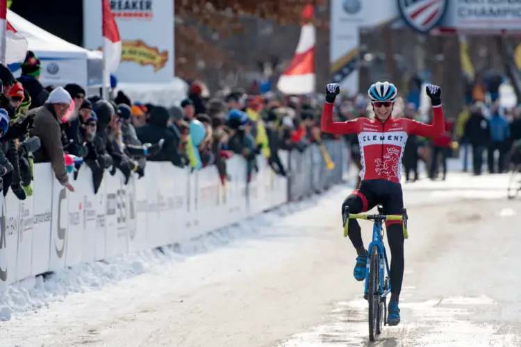 Lance Haidet wins a dramatic U23 men's race. 2017 Cyclocross National Championships. © A. Yee / Cyclocross Magazine