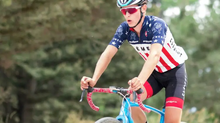 Lance Haidet got to show off his U23 National Champion's jersey during the KOM climb. 2017 Montana Cross Camp © Cyclocross Magazine