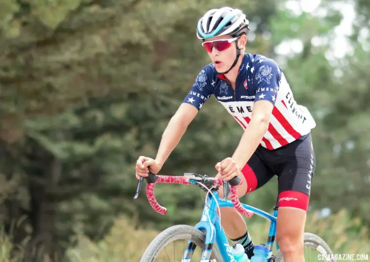 Lance Haidet got to show off his U23 National Champion's jersey during the KOM climb. 2017 Montana Cross Camp © Cyclocross Magazine