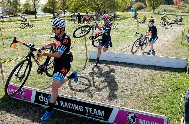 Spencer Paxson, Stephen Ettinger and Steve FIsher battled all race long. MFG Cyclocross #4. photo: G. Crofoot