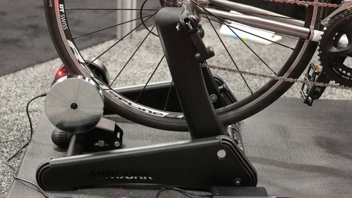 Minoura's new $599 wheel-on Kogura Smart Trainer. Interbike 2017 © Cyclocross Magazine