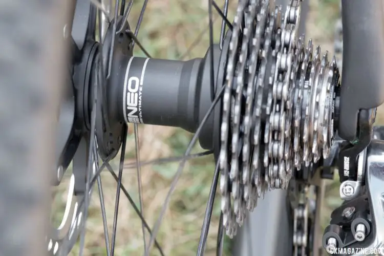 Stan's Neo Ultimate hubs have 6 pawls and 5º engagement. Rebecca Fahringer's Scott Addict CX with tubeless Maxxis tires. © Cyclocross Magazine