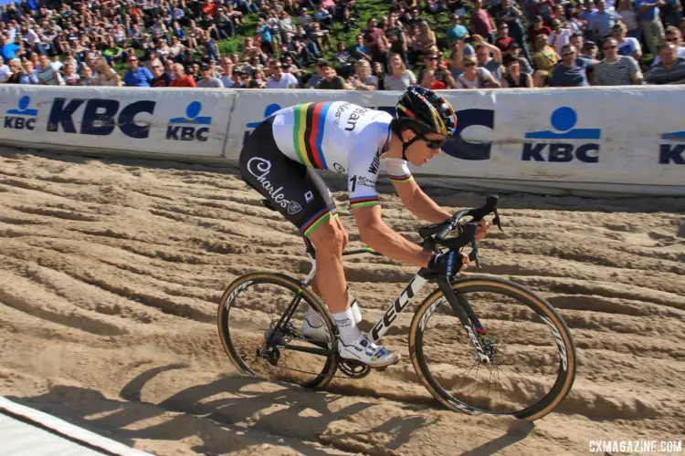 Wout van Aert (Crelan-Charles) focuses on the sand ahead. 2017 Superprestige Zonhoven. © B. Hazen / Cyclocross Magazine