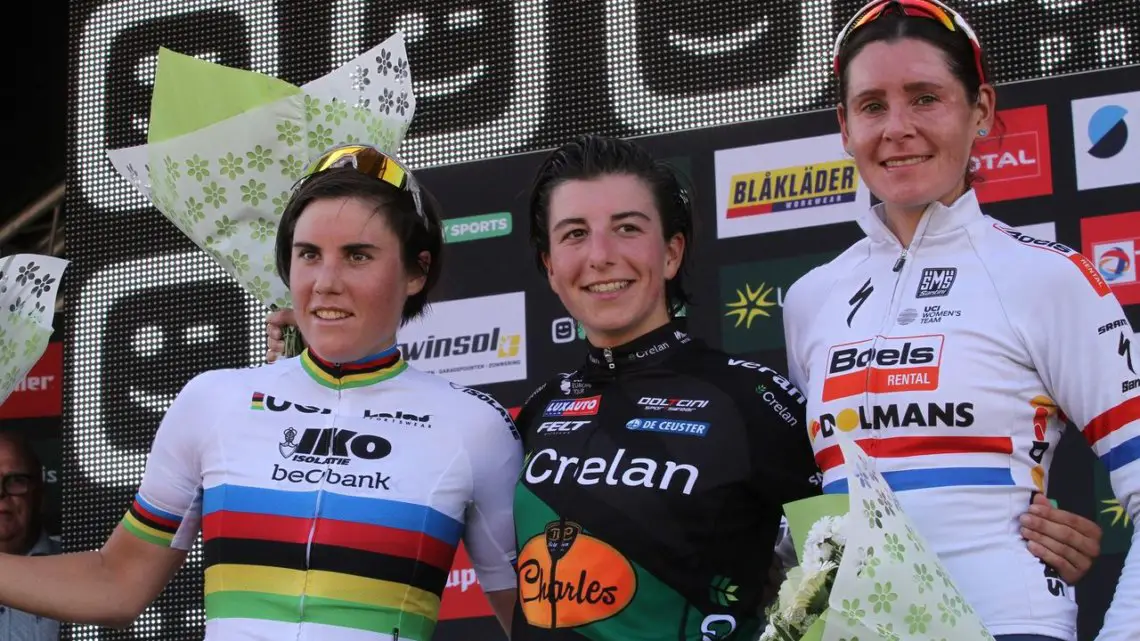 Women's podium: Kaptheijns, Cant and Brammeier. 2017 Superprestige Zonhoven. © B. Hazen / Cyclocross Magazine