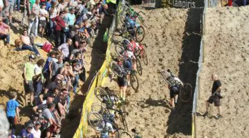 Sanne Cant (Beobank-Corendon) takes her own line up the run-up. 2017 Superprestige Zonhoven. © B. Hazen / Cyclocross Magazine