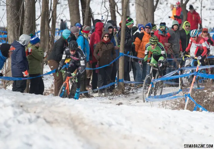 The most exciting race of the weekend. U23 Men. Maxx Chance, Gage Hecht, Lance Haidet. 2017 Cyclocross National Championships. © A. Yee / Cyclocross Magazine