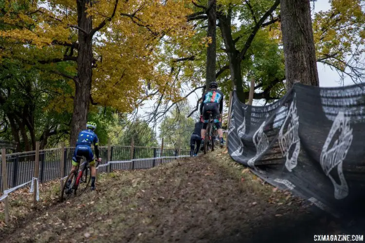 High line, low line, you get your pick on the off-camber section. 2017 Derby City Cup. © D. Perker / Cyclocross Magazine