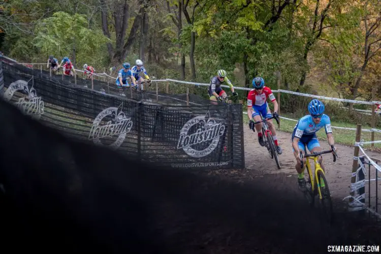 Ben Gomez-Villafane pushed the pace early on to help a selection form. 2017 Derby City Cup. © D. Perker / Cyclocross Magazine