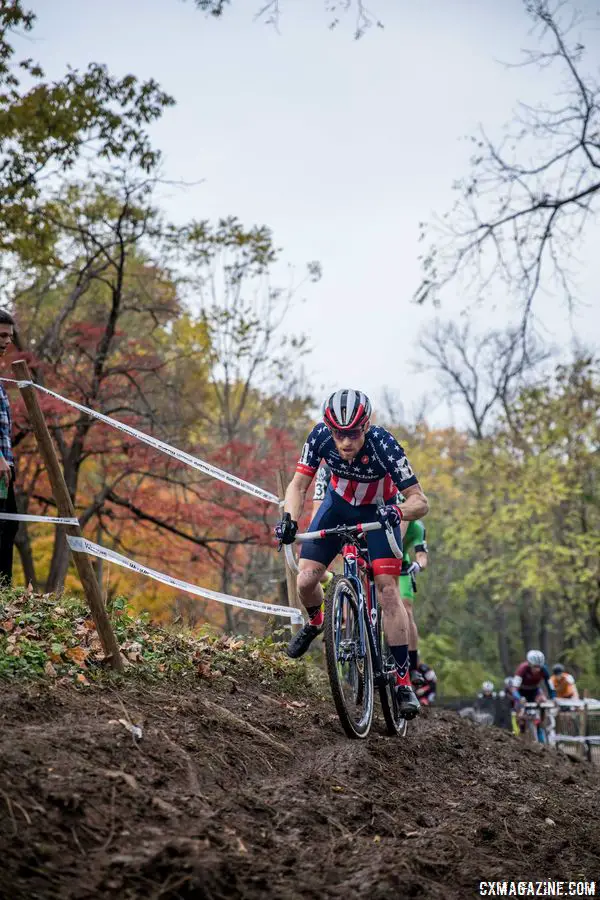 After the rains stopped, the roots and other obstacles began to come out on the course. 2017 Derby City Cup. © D. Perker / Cyclocross Magazine