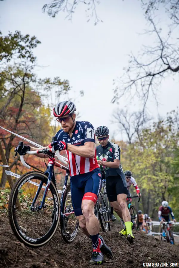 Stephen Hyde and Tobin Ortenblad were in the early selection of five. 2017 Derby City Cup. © D. Perker / Cyclocross Magazine