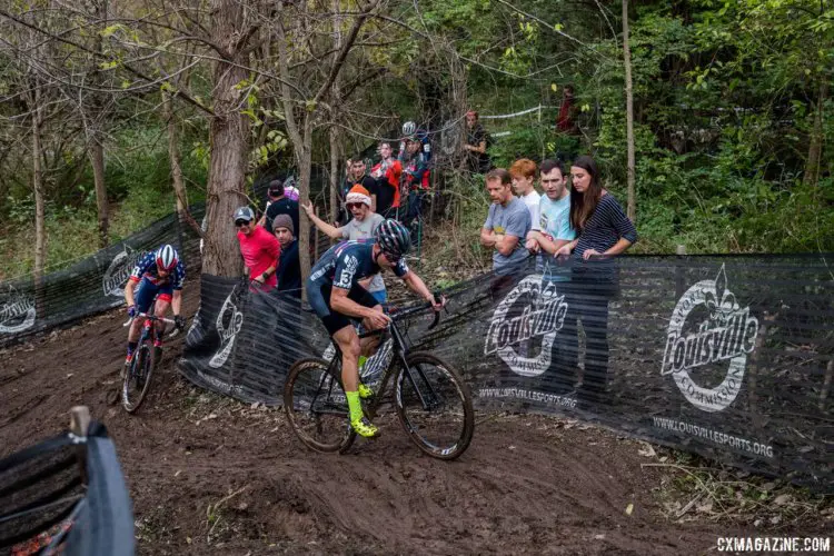 Ortenblad started strong on Saturday, leading the way at the end of the first lap. 2017 Derby City Cup. © D. Perker / Cyclocross Magazine