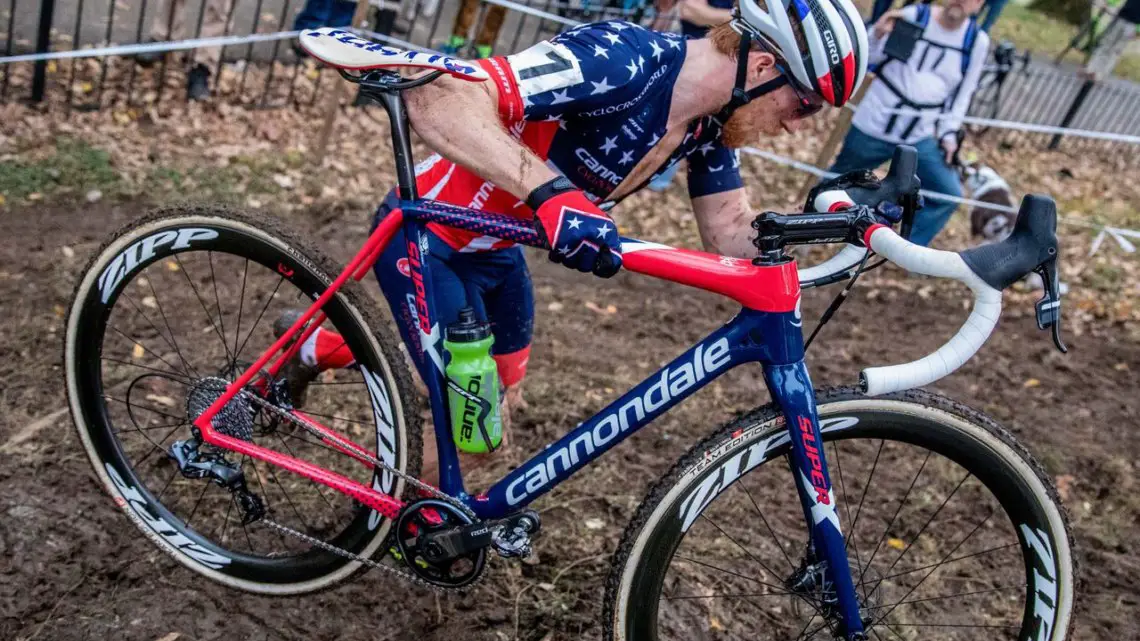 Once he got away solo, Hyde had to balance winning with saving some energy for Sunday's Pan-American Championship. 2017 Derby City Cup. © D. Perker / Cyclocross Magazine