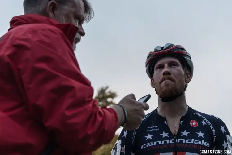 Stephen Hyde was the center of attention at the finish line on Saturday. 2017 Derby City Cup. © D. Perker / Cyclocross Magazine