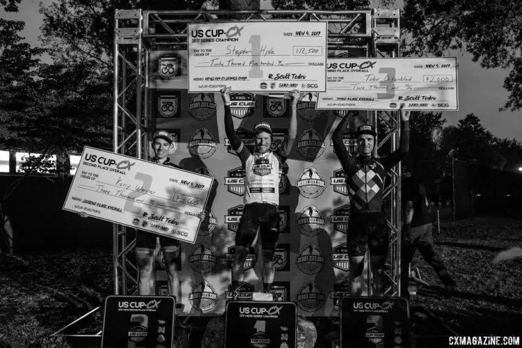 US Cup-CX top three: Hyde, Werner and Ortenblad. 2017 Derby City Cup. © D. Perker / Cyclocross Magazine