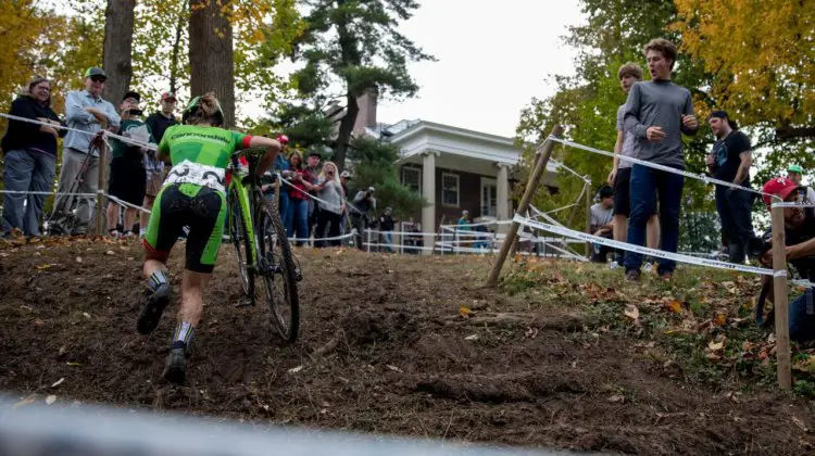 Thie corner after the off-camber became increasingly difficult to ride as the day wore on. 2017 Derby City Cup. © D. Perker / Cyclocross Magazine