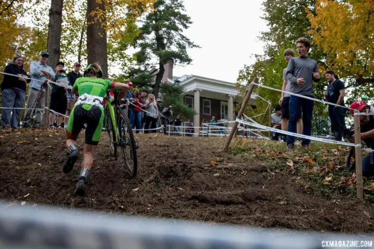 Thie corner after the off-camber became increasingly difficult to ride as the day wore on. 2017 Derby City Cup. © D. Perker / Cyclocross Magazine