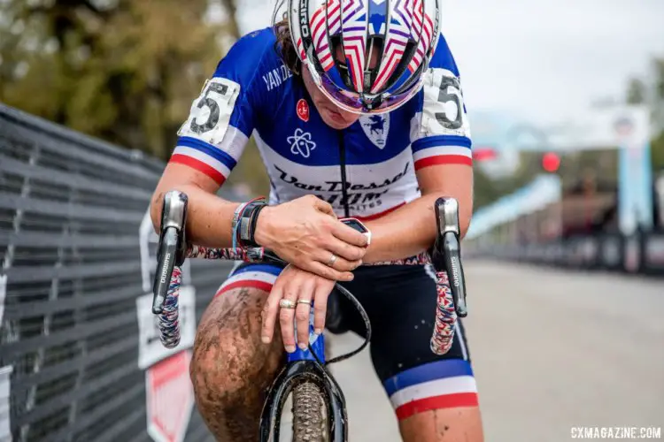 Caroline Mani takes a minute after finishing fourth. 2017 Derby City Cup. © D. Perker / Cyclocross Magazine