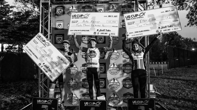 Kaitie Keough, Emma White and Ellen Noble took home checks for finishing in the top three in the US Cup-CX series. 2017 Derby City Cup. © D. Perker / Cyclocross Magazine