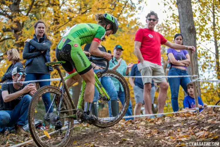 Kaitie Keough works to clear the steep section after the off-camber. 2017 Pan-American Championships. © D. Perker / Cyclocross Magazine