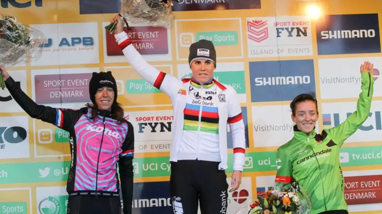 Sanne Cant enjoys a victory at the Bogense World Cup, a test event for the World Championships. © B. Hazen / Cyclocross Magazine