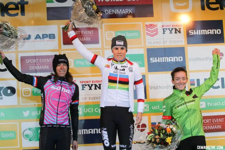 Sanne Cant enjoys a victory at the Bogense World Cup, a test event for the World Championships. © B. Hazen / Cyclocross Magazine