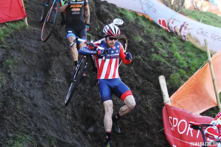 Stephen Hyde recovered to finish 31st after a mechanical at the beginning of the race. 2017 Bogense World Cup. © B. Hazen / Cyclocross Magazine