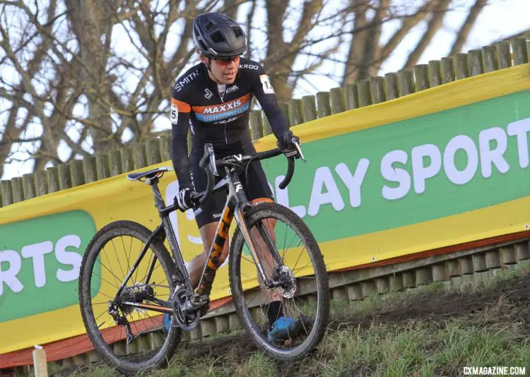 Crystal Anthony (Maxxis-Shimano) handles one of the tricky technical sections on the course. 2017 Bogense UCI Cyclocross World Cup. © B. Hazen / Cyclocross
