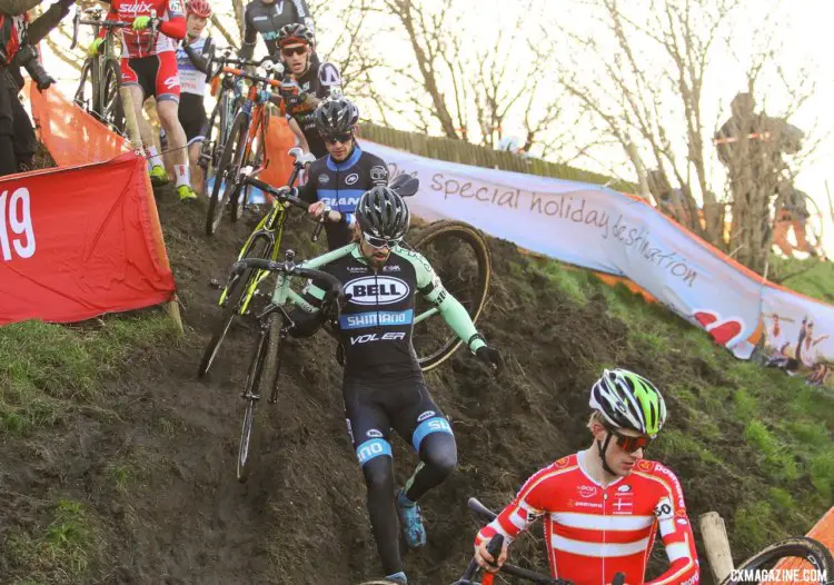 Andrew Juiliano (Grit World Raing p/b Shimano) heads down a descent. 2017 Bogense UCI Cyclocross World Cup. © B. Hazen / Cyclocross Magazine