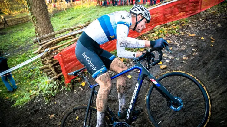 Mathieu van der Poel took control of the race early and save one fall, was smooth through the corners on the muddy course. 2017 Flandriencross. © J. Curtes / Cyclocross Magazine